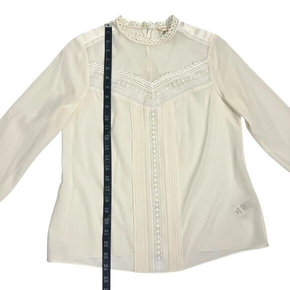 Rebecca Taylor Women's Cream Long Sleeve Sheer Yoke Silk Blend Blouse Size 4 - Picture 9 of 14